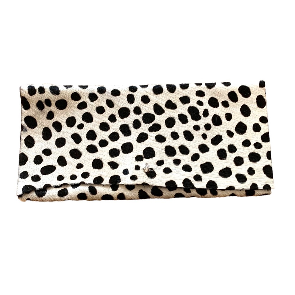 Harriet’s Hides Cowhide Clutch w/ Fold Over Flap White Black Dalmatian Polka Dot
